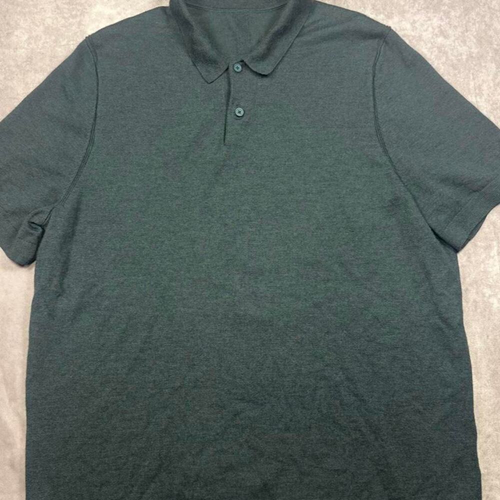 Lululemon New Venture Short Sleeve Knit Polo XL Dark Green Merino Wool Blend